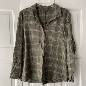 Eddie Bauer, Green Plaid Collared Blouse, Size XL